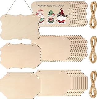 30 Pcs Unfinished Wood Sign Blank for Crafts Wooden Plaque Hanging Rectangle Sign Slices Banners Ornament for DIY Painting Writing 9 x 5.91 Inch