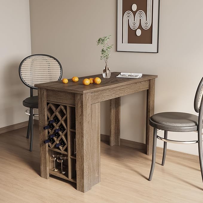 DMAITH Rustic Bar Table with Wine Rack and Storage Shelves