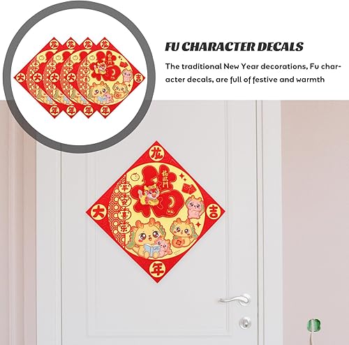 Vista 4 de NOLITOY 4 calcomanías de puerta de año nuevo chino, calcomanías de personajes Fu calcomanías de ventana 2024 Año del dragón, pegatinas de festival