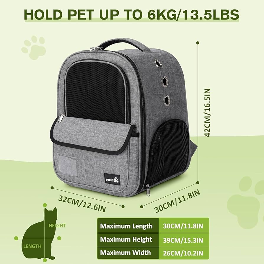 Pecute Cat And Dog Carrying Backpack, Kitten Pack, Expandable Breathable Pet Carrier Bag, Doggy Backpack