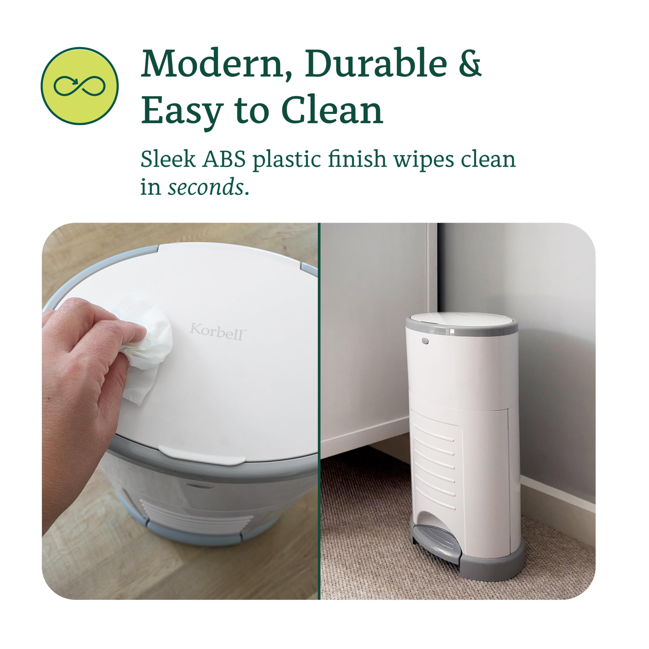 Korbell Mini - Poubelle à couches 9 L mains-libres et écologique + 1 recharge
