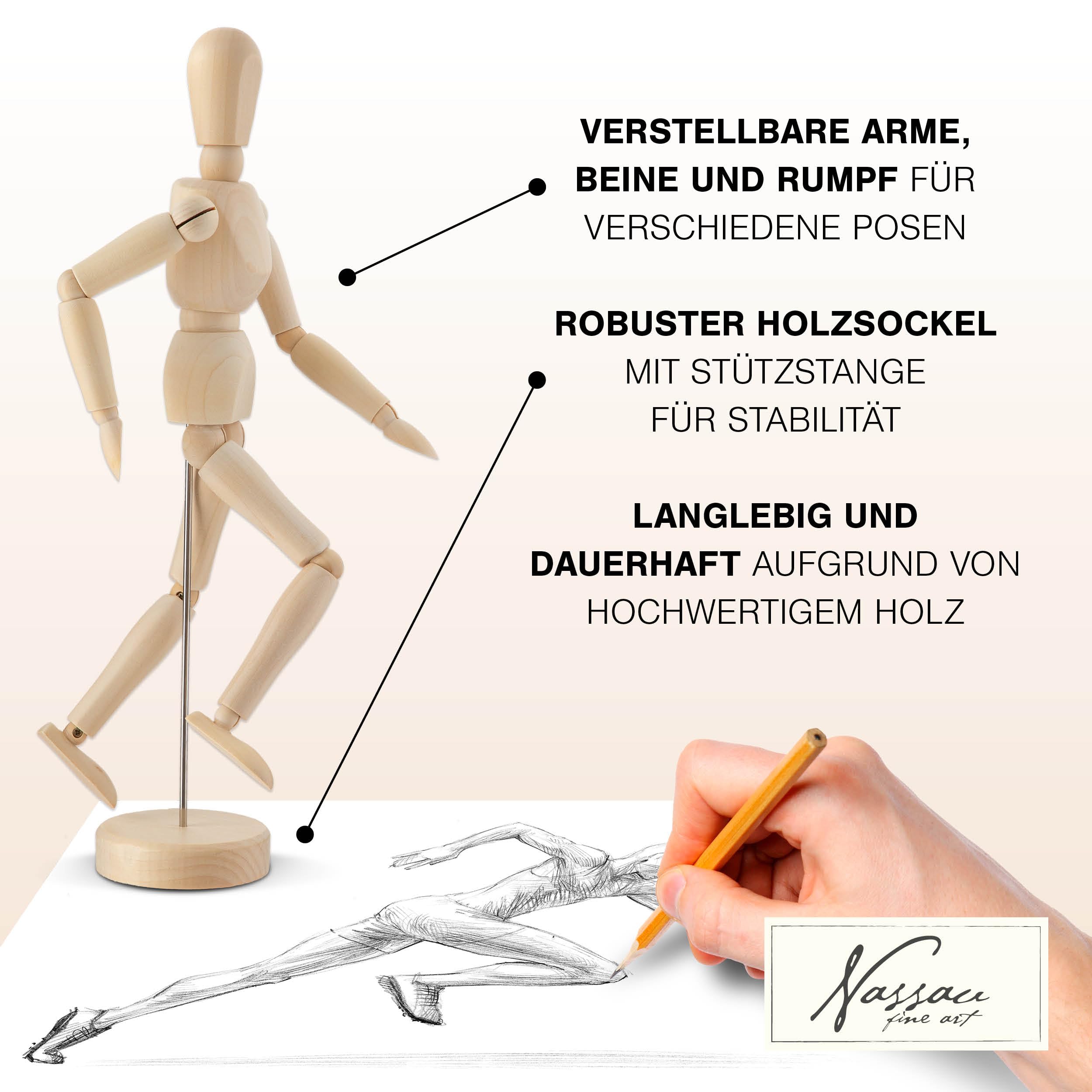 Staffelei Holz Groß Nassau Fine Art Holz Gliederpuppe | 30 Cm Mannequin |  Holzfigur Zum Zeichnen | Anatomiepuppe | Künstlerbedarf Für Ihr Sketch Set  | Zeichenpuppe Zum Zeichnen, Malen, Basteln Und Dekorieren Gliederpuppe Holz, image size:2500x2500