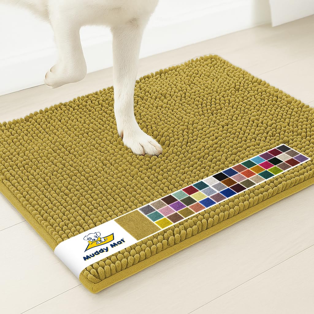 Muddy Mat® | Super Water Absorbent Door Mat Indoor, Microfiber Quick Dry Chenille Entryway Rug, Slip Resistant Front Door Mat, Indoor Mats for Entryway, Machine Washable Pet Rug, Mustard 36" x 72"