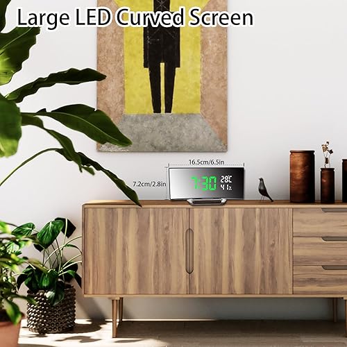 Miniatura 3 de Reloj despertador digital, reloj despertador LED con diseño curvo moderno, 2 niveles de brillo+apagado, 3 alarmas, repetición, fuente de