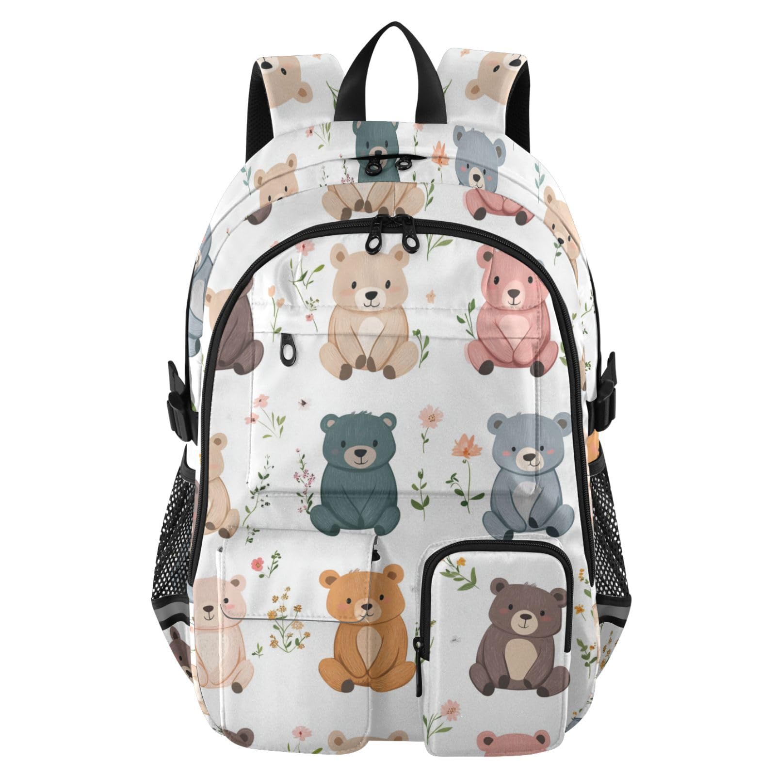 Mochila de computadora grande de 17.5" con dibujo de oso y refuerzo lumbar escolar 8
