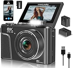 8K Digital Camera, 88MP Vlogging Camera for Photography/YouTube with 3" 180° Flip Screen, Fill Light, WiFi, Filters, Beauty Features Includes 32GB SD Card & 2 Batteries (Gunmetal)