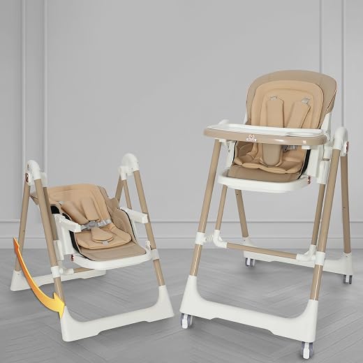 Infantso SWINI (5-in-1) Multifunctional Baby High Chair with Swing for Baby, Adjustable Height, Dual Tray, Reclinable Backrest & Footrest Feeding Chair for 6 Months – 5 Years Kids, Portable & Foldable