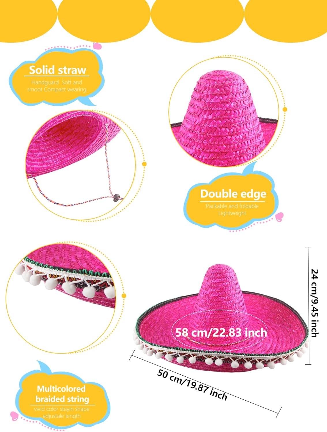 Giant Mexican Sombrero Hat Multicolor Straw Sombrero Hat Large Cinco De Mayo Fiesta Headband for Mexican Costume