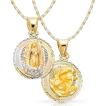 Ioka 14K Gold Double Side Stamp Virgin Mary Guadalupe Pendant with 1.5mm Valentino Chain Necklace