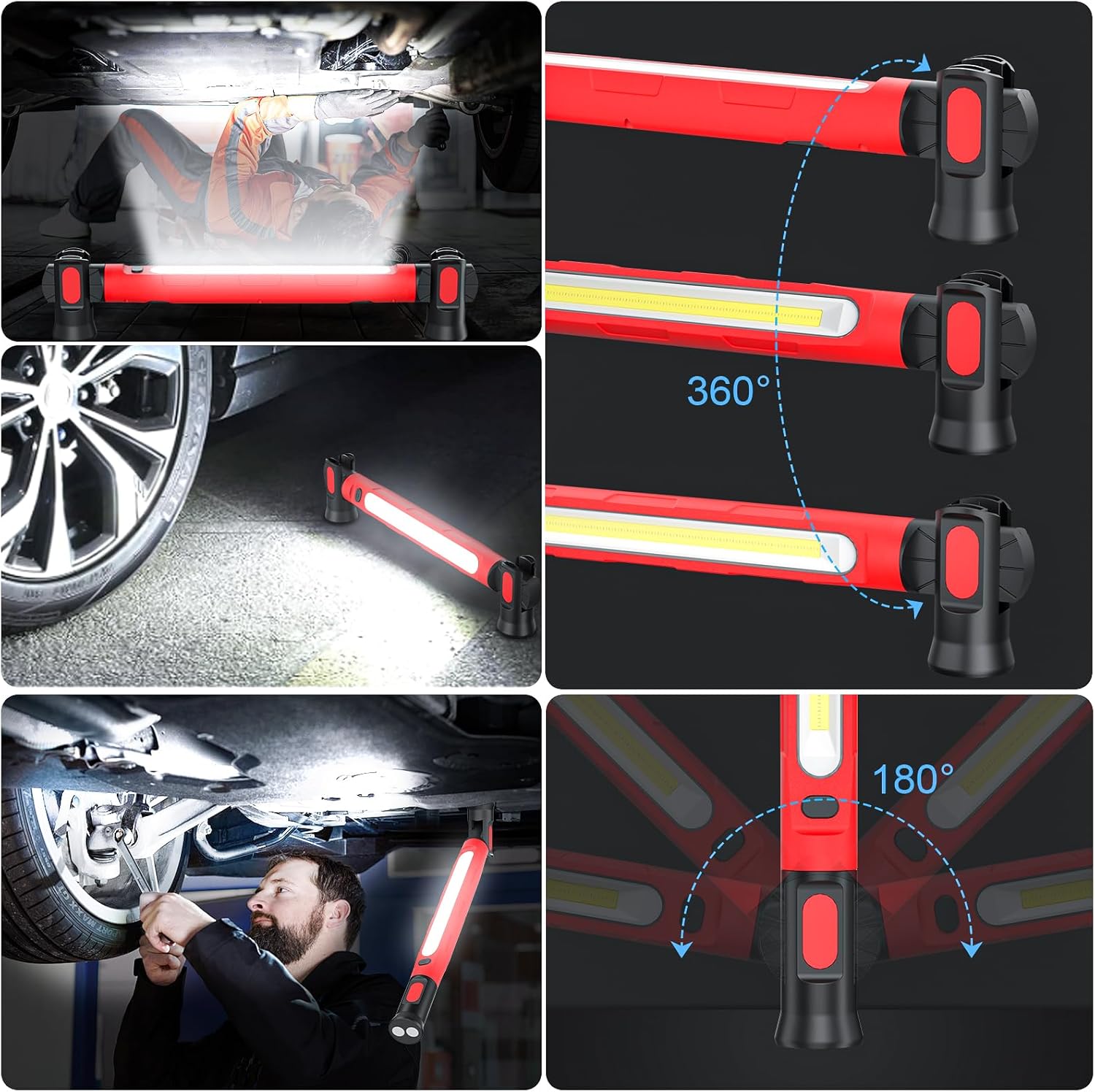 Rechargeable Mechanic Work Light, 2500LM Super Bright LED, 5200mAh Rechargeable Magnetic Underhood Work Light with Hooks, Portable for Car Repairing/Inspection/Garage/Workshop/Emergency