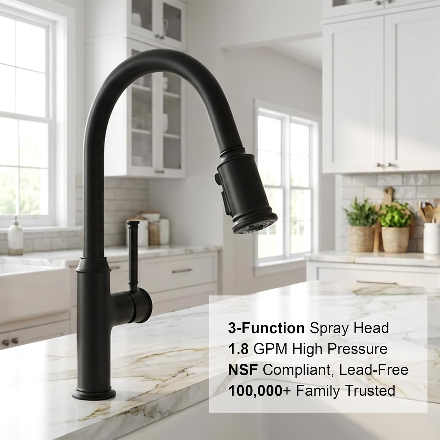 Lava Odoro Curtura Matte Black Kitchen Faucet with Pull-Down Sprayer, Single Handle Kitchen Sink Faucet Black Faucet for Kitchen Sink 1 Hole, Deck Plate Included, 1.8 GPM, KF421-MB