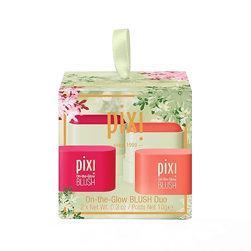 Pixi Beauty On-the-Glow Mini Blush Duo Holiday Ornament Gift Set | 2X Petite Size On-the-Glow Blush Sticks | Shades Ruby and Juicy