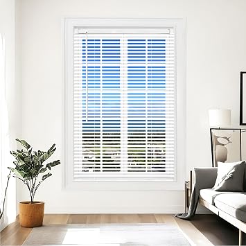 Cordless Vinyl Mini L Blinds 24" W x 48" H, 1" Slat White Horizontal Windows L Blind for Door, Shades, Camper, Light Filtering, Interiors, Arrive 1/2 Inch Narrower Indoor