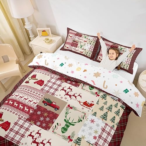 Miniatura 5 de Funda de edredón de Navidad, copos de nieve, ciervos, cuernos de Papá Noel, juego de ropa de cama King para niños, adolescentes y adultos, funda de