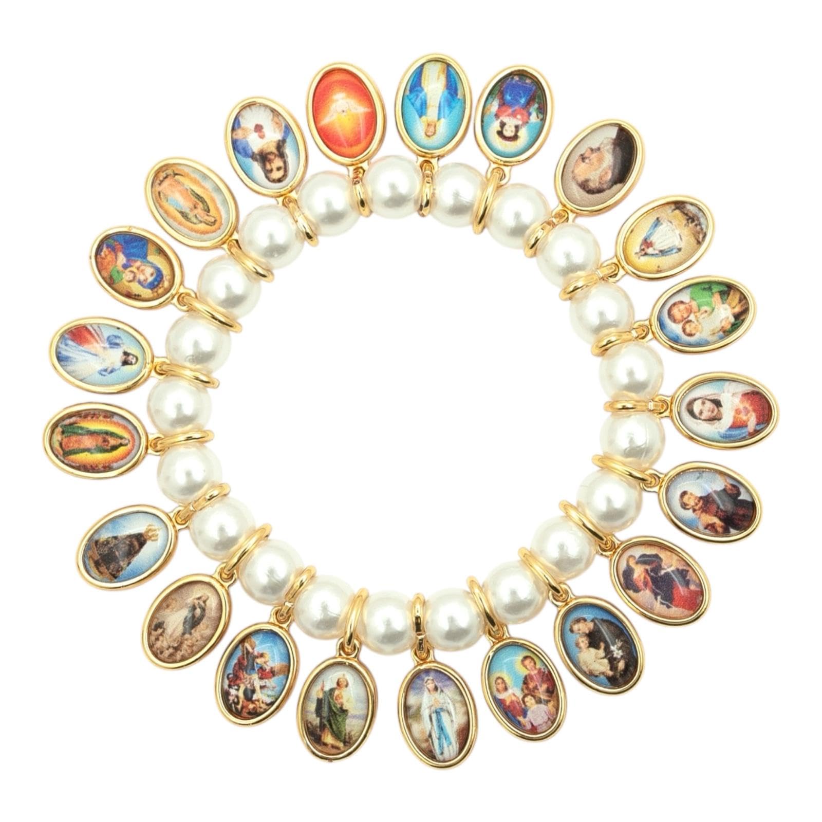 Catholica Shop Stretch Bracelet with Medals of Mary, Jesus & Other Saints - Made in Brazil