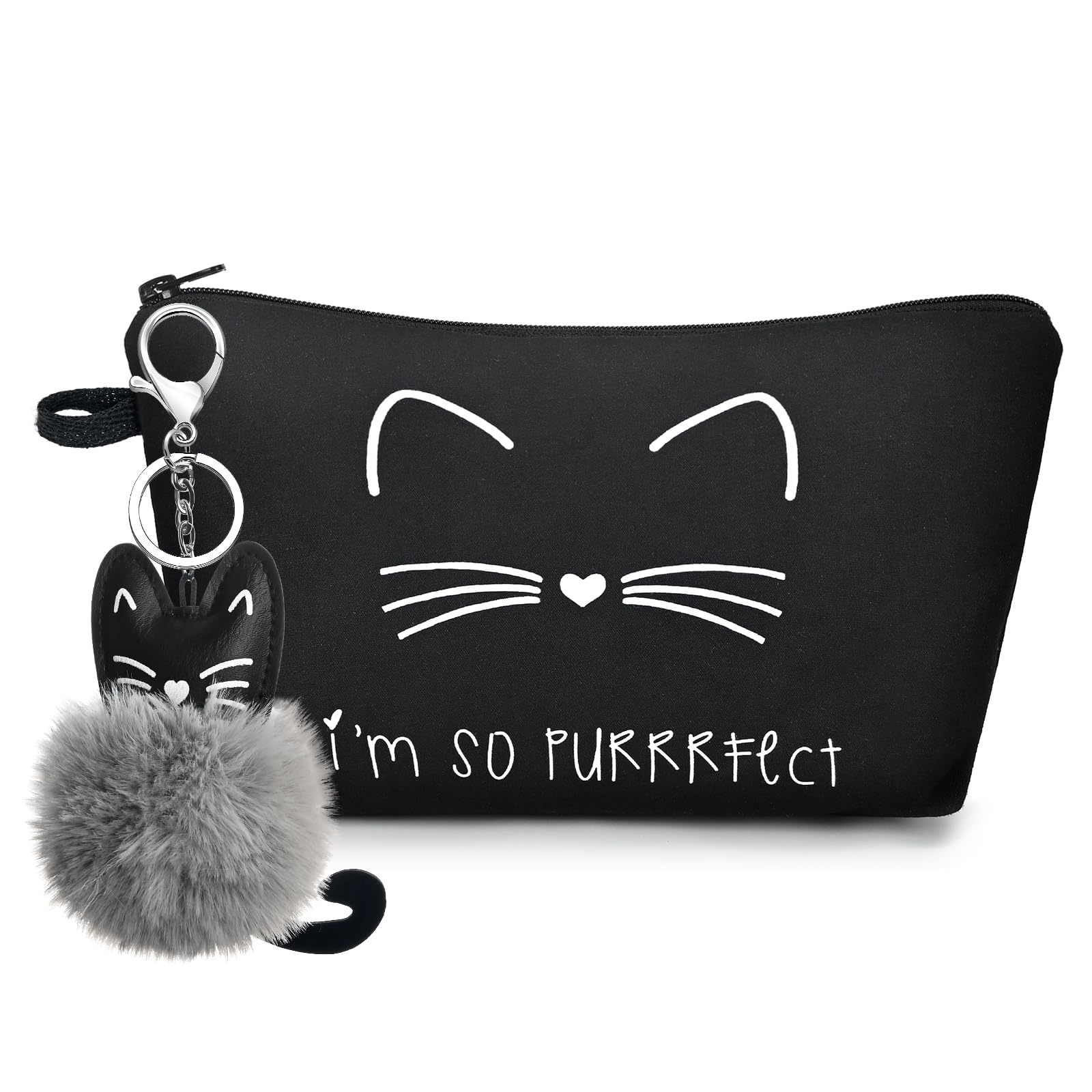 化粧ポーチ レディース メイクポーチ コスメポーチ 大容量 かわいい おしゃれ 撥水 収納ポーチ ガジェットケース 持ち運び 旅行用 猫柄 (ブラック)