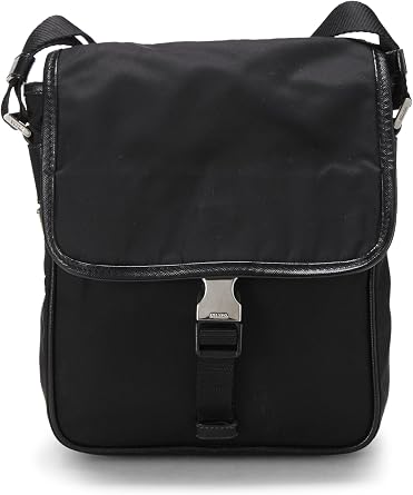 Pre-loved Black Nylon Buckle Flap Messenger Bag Small, Black