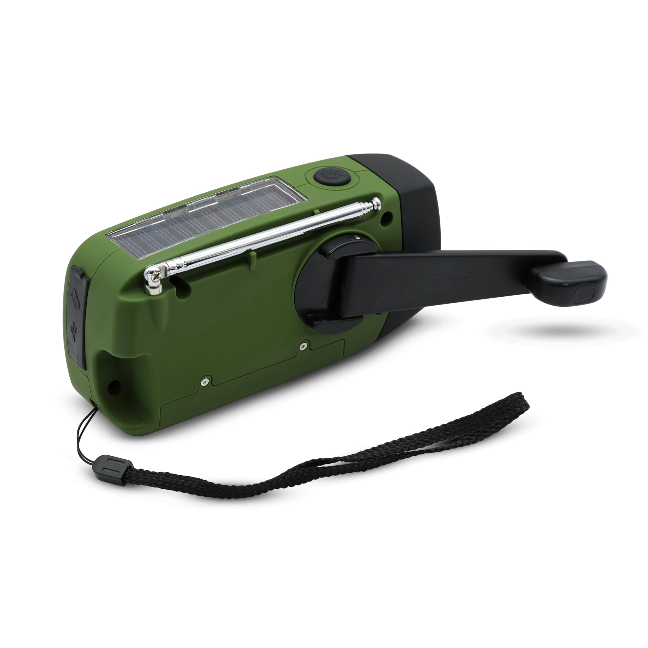 Metronic 477216 Petite Radio FM Solaire Portable Chargement 2000mAh Dynamo - Poste avec Bouton SOS Alarme Urgence - Fonction Torche Eclairage LED pour Camping, Bivouac- Vert