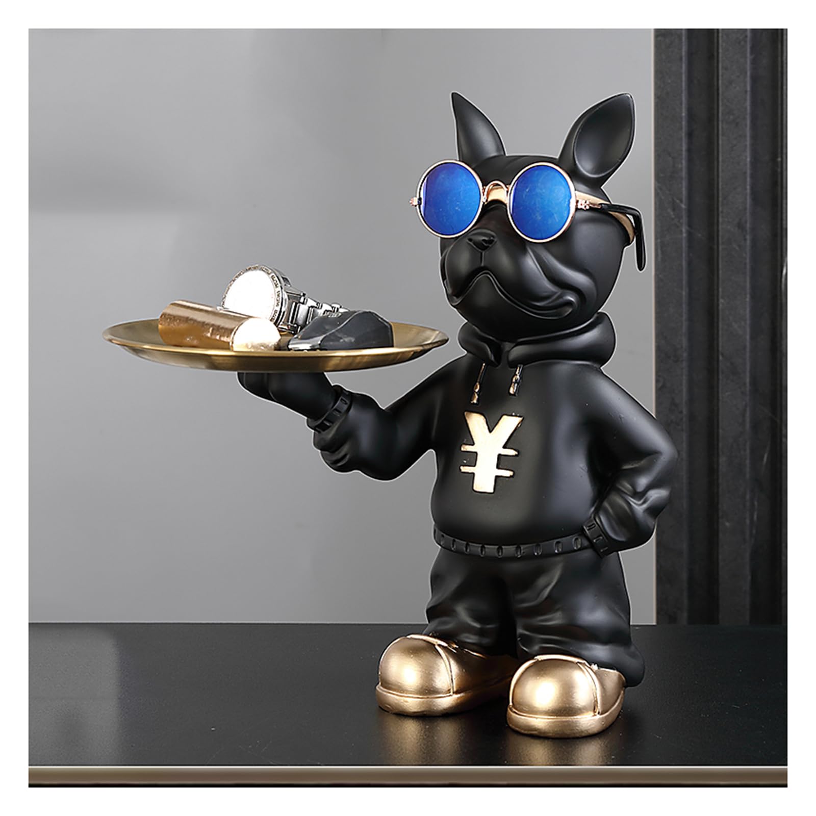 KFGISD, Dog Deco Statue for Key Storage, Candy Jewellery, Earrings, Bulldog Deco Key Bowl, with Tray,Blue,Key Tray(Dog a)
