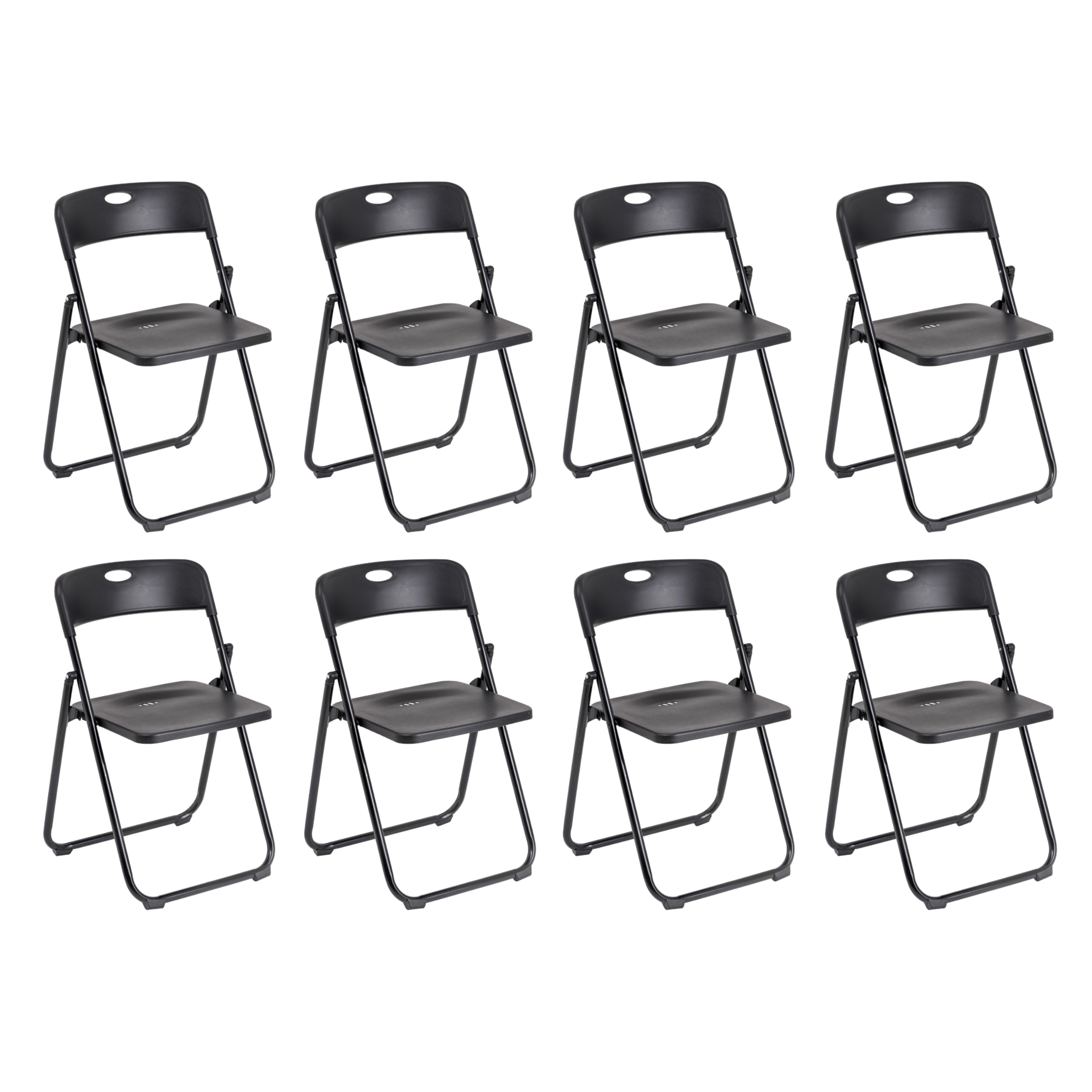 Baroni Home Silla plegable con estructura de acero y PVC, asiento plegable para ahorrar espacio, con patas y asa, para viajes, cocina, salón, dormitorio, 74 x 43 x 49 cm, 8 unidades, color negro