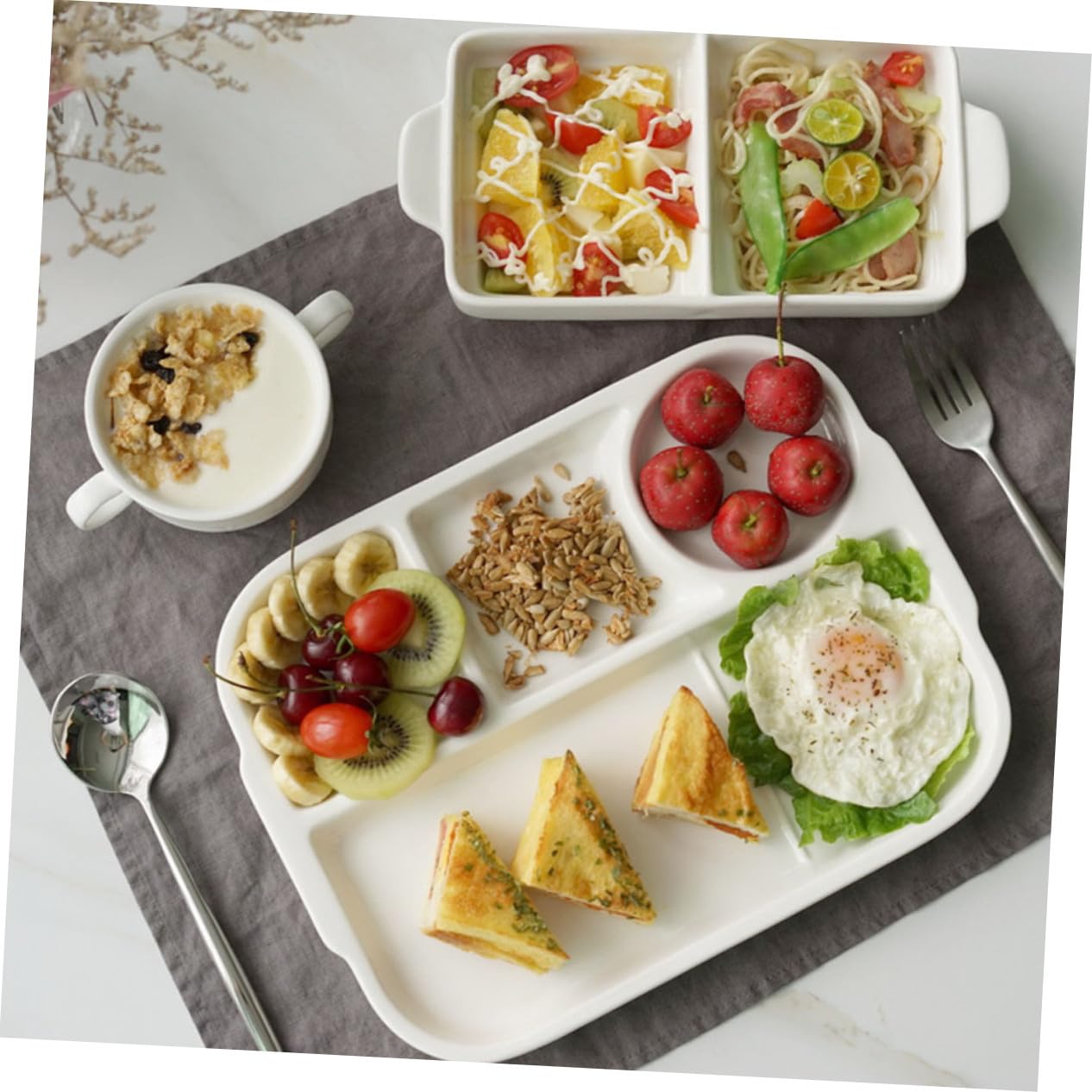 IMIKEYA Assiette Compartimentée Céramique Blanche pour Servir les Repas Maison Raviolis