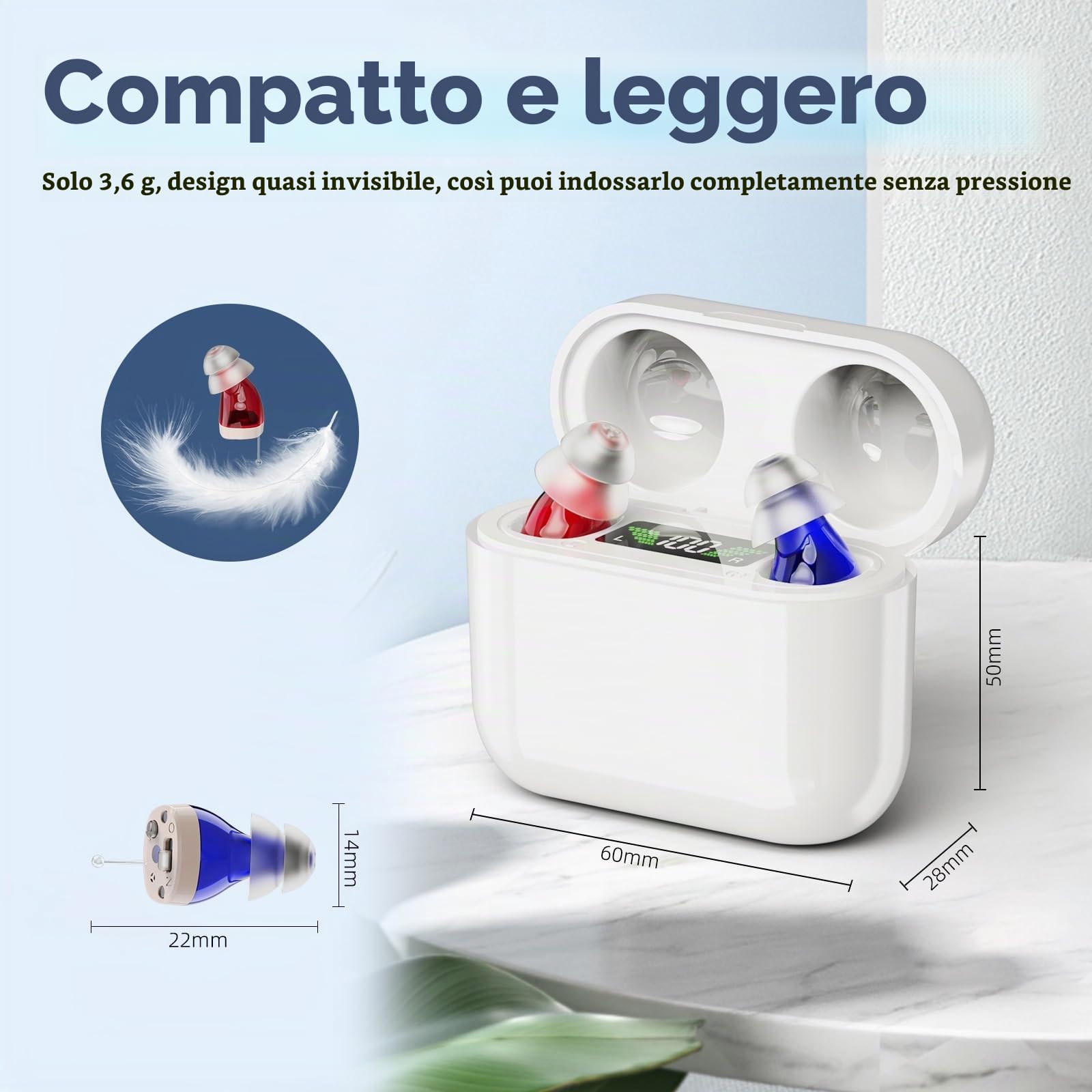 Amplificatore Audio Digitale Mini Ricaricabile - Amplificatore Acustico Digitale per Adulti e Anziani, con Qualità Audio Superiore, Riduzione Intelligente del Suono, Display di Potenza HD, Bianco
