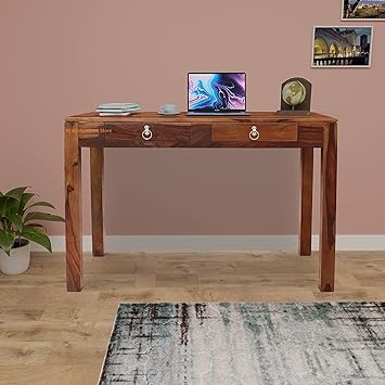 RJ kitchenware Store Study Table sheesham Wood Reading Writing Study Table Computer Work Station Desk Drawers Storage for Home Office Students (Brown Walnut Mate Finish) (2 Drawer Study Table)