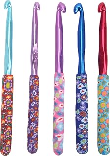 Floral Printed Crochet Hooks Set, 5Pcs 6.5mm‑10mm Yarn Knitting Needles Kit with Soft Grip Handles for Arthritis and Beginners, Crochet kit Best Gift for Women