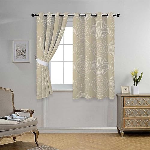 Cortinas para Sala Elegantes Modernas - Cortinas para puerta de vidrio con líneas abstractas beige, 55 pulgadas de ancho por 45 pulgadas de largo, 2