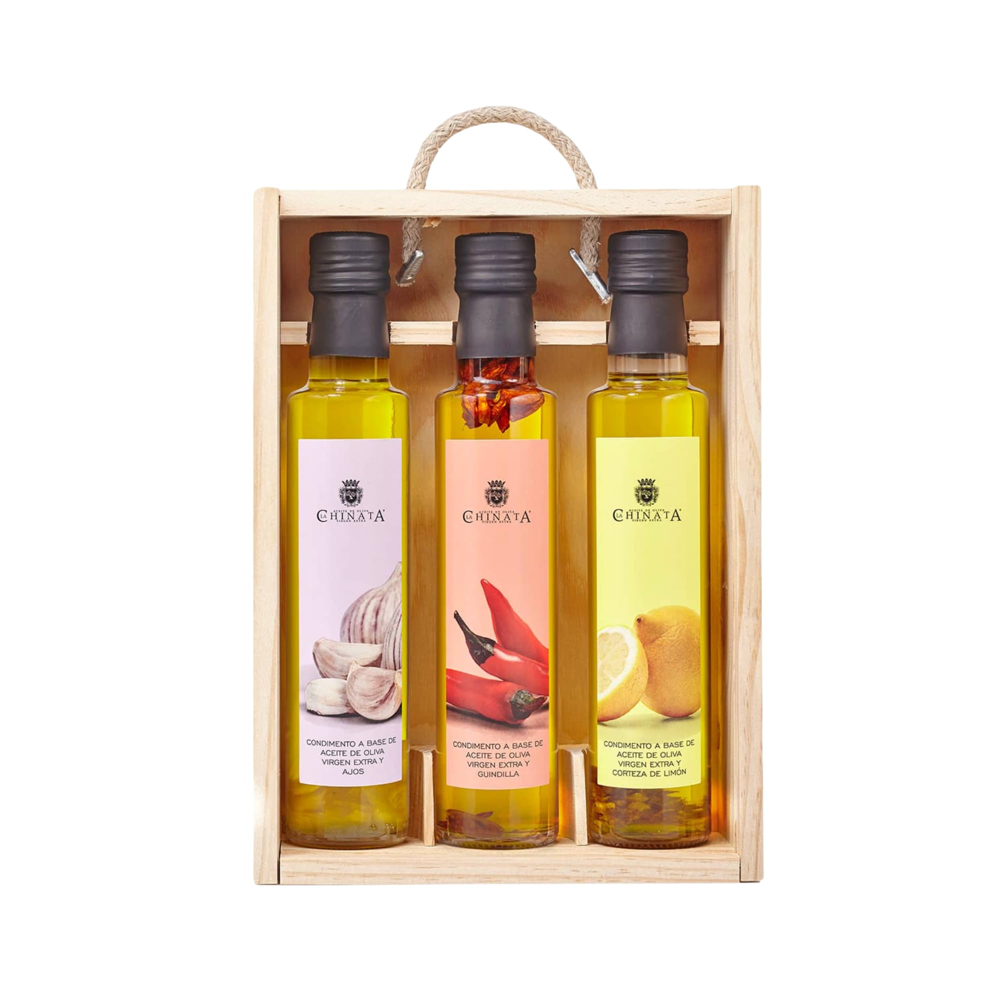 Three Flavoured Extra Virgin Olive Oils in a presentation case by La Chinata