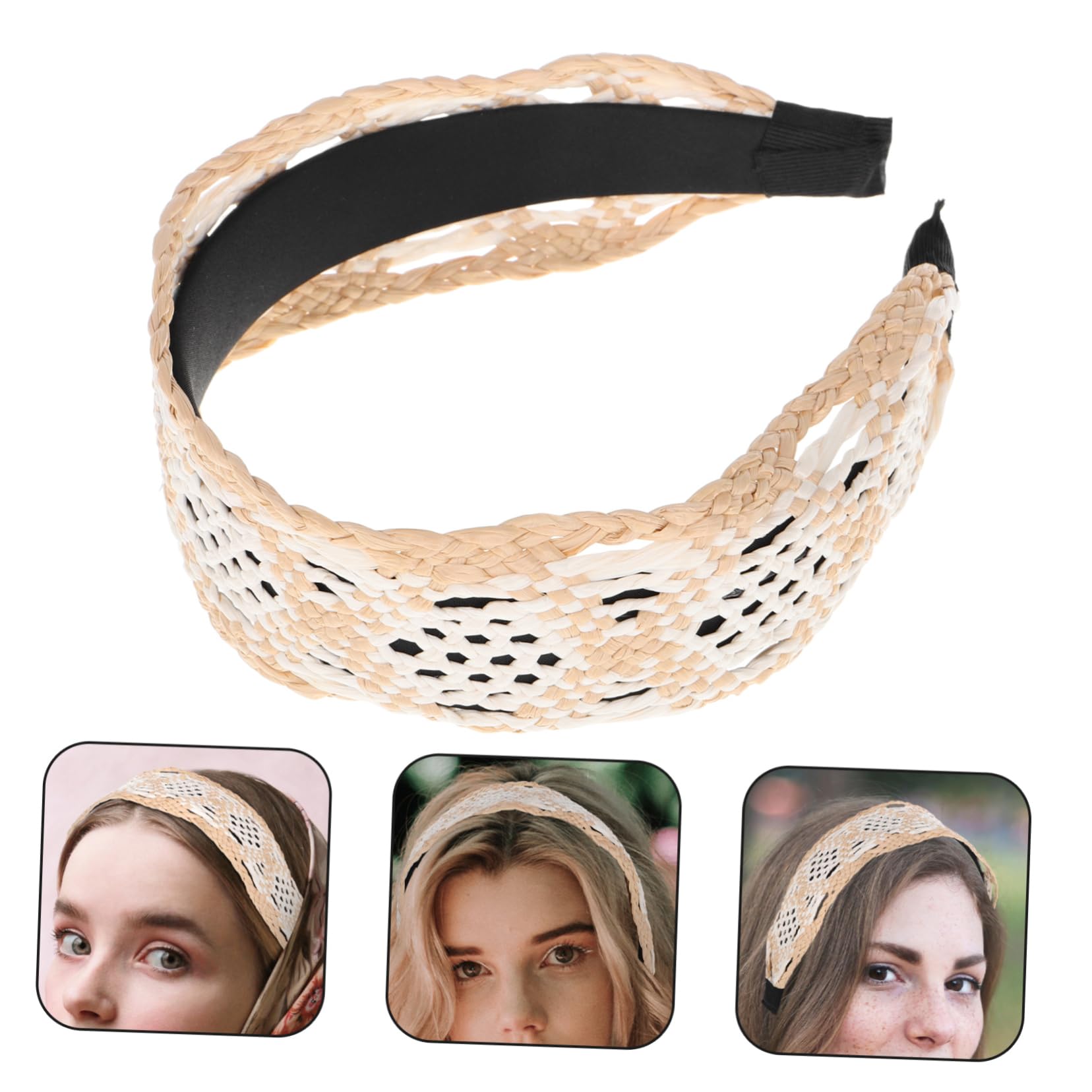 Bandeau Accessoire Vintage et Bohème en Raphia Tressé pour Femmes Large Création de Coiffures Élégantes pour Tenues de Plage et Occasions Variées