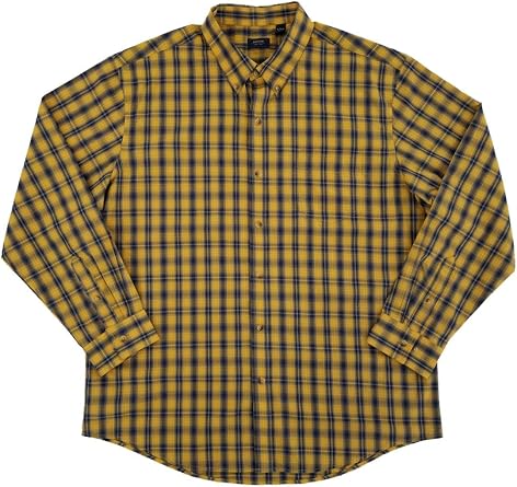 Mens Yellow & Navy Blue Plaid Button-Front Shirt X-Large
