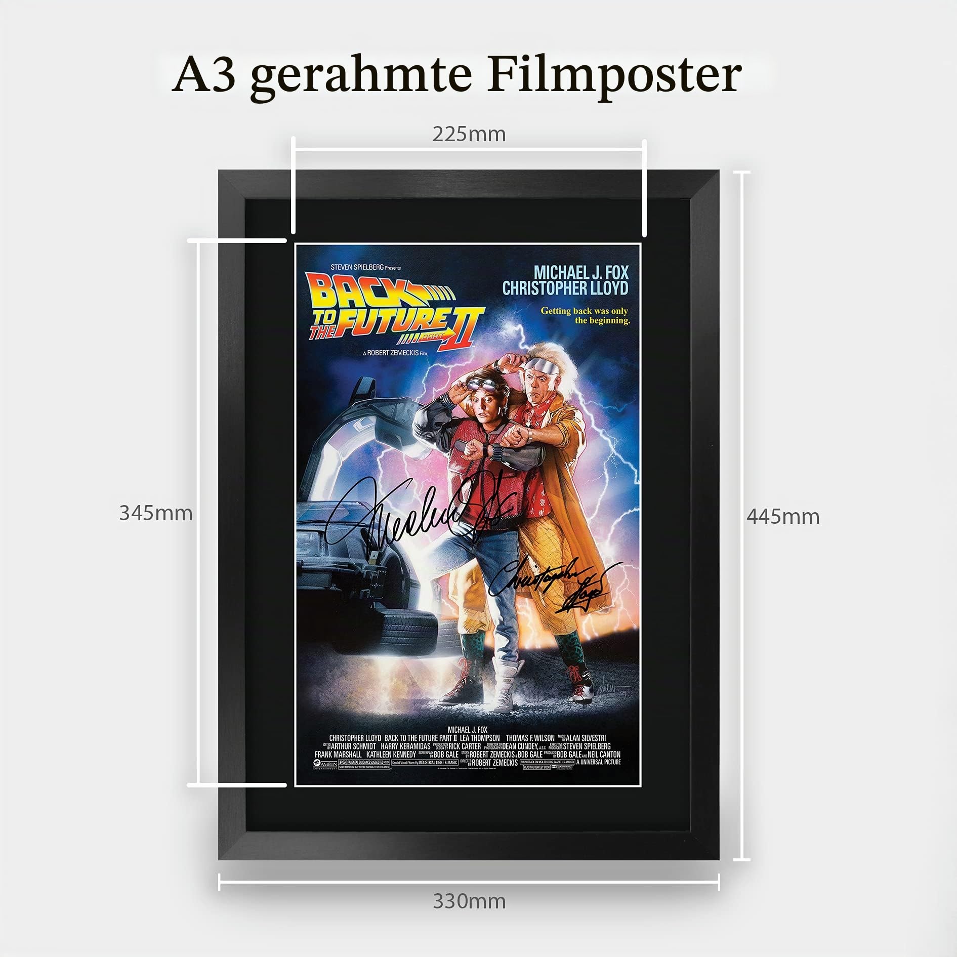 HWC Trading A3 FR Zurück in die Zukunft 2 Poster Cast Signed Geschenk gerahmt Printed Autogramm Christopher Lloyd Michael J Fox-Geschenke Fotobildanzeige drucken