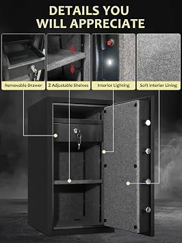 TIGERKING Fireproof Safe Box, 3.47 Cubic Feet Home Safe Box with Drawer, Large Steel Digital Safes for Home and Office