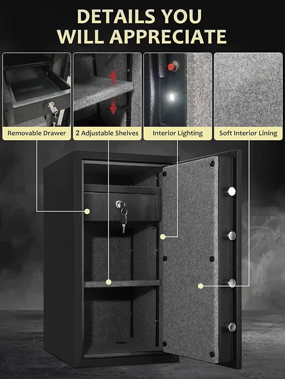 TIGERKING Fireproof Safe Box, 3.47 Cubic Feet Home Safe Box with Drawer, Large Steel Digital Safes for Home and Office