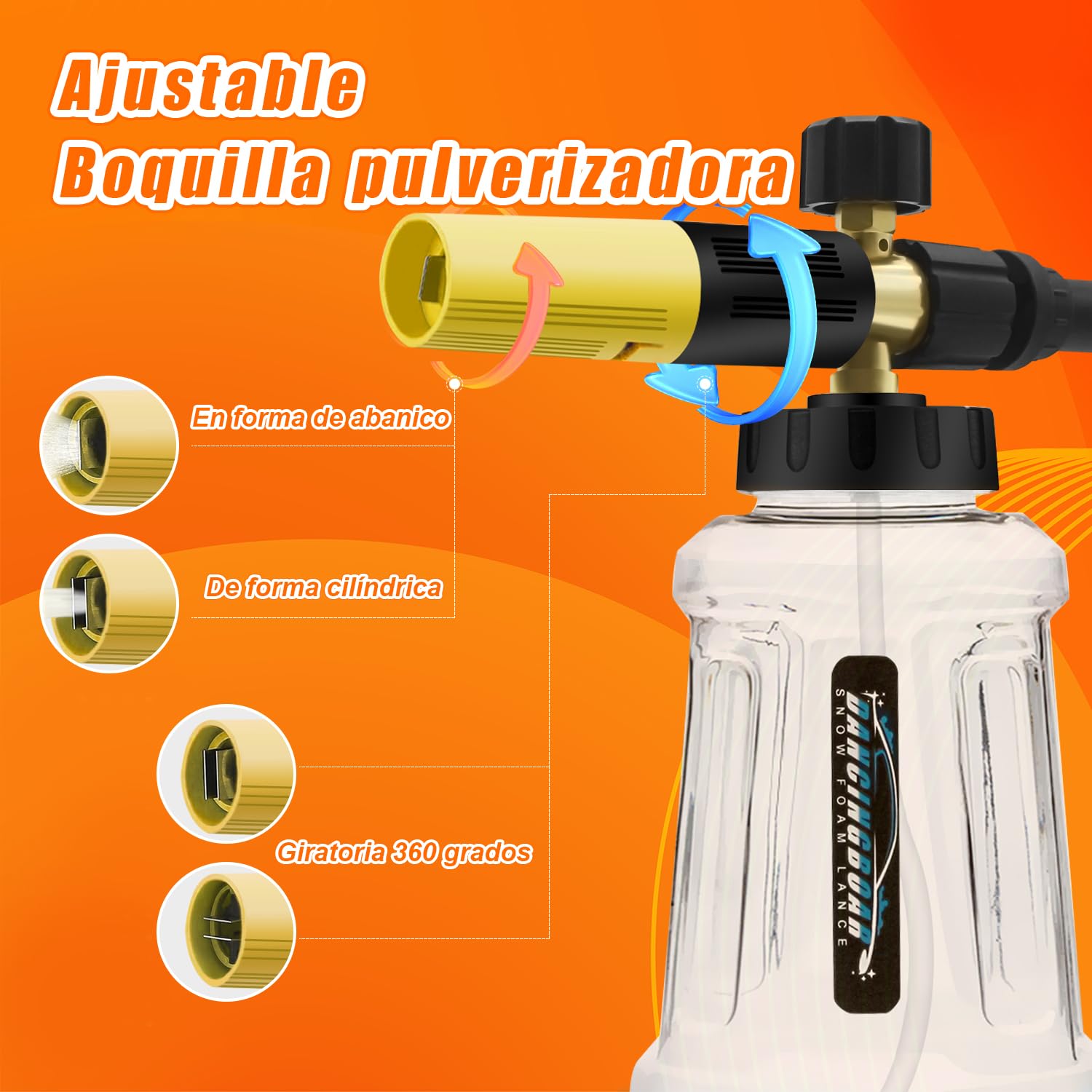 Lanza de Espuma de Nieve para Lavadora a Presión Karcher K Series K2 K3 K4 K5 K6 K7, 1L Cañón de Espuma de Nieve Dispensador de Jabón con Pulverización Ajustable Mejorada Boquilla (Negro y Amarillo)