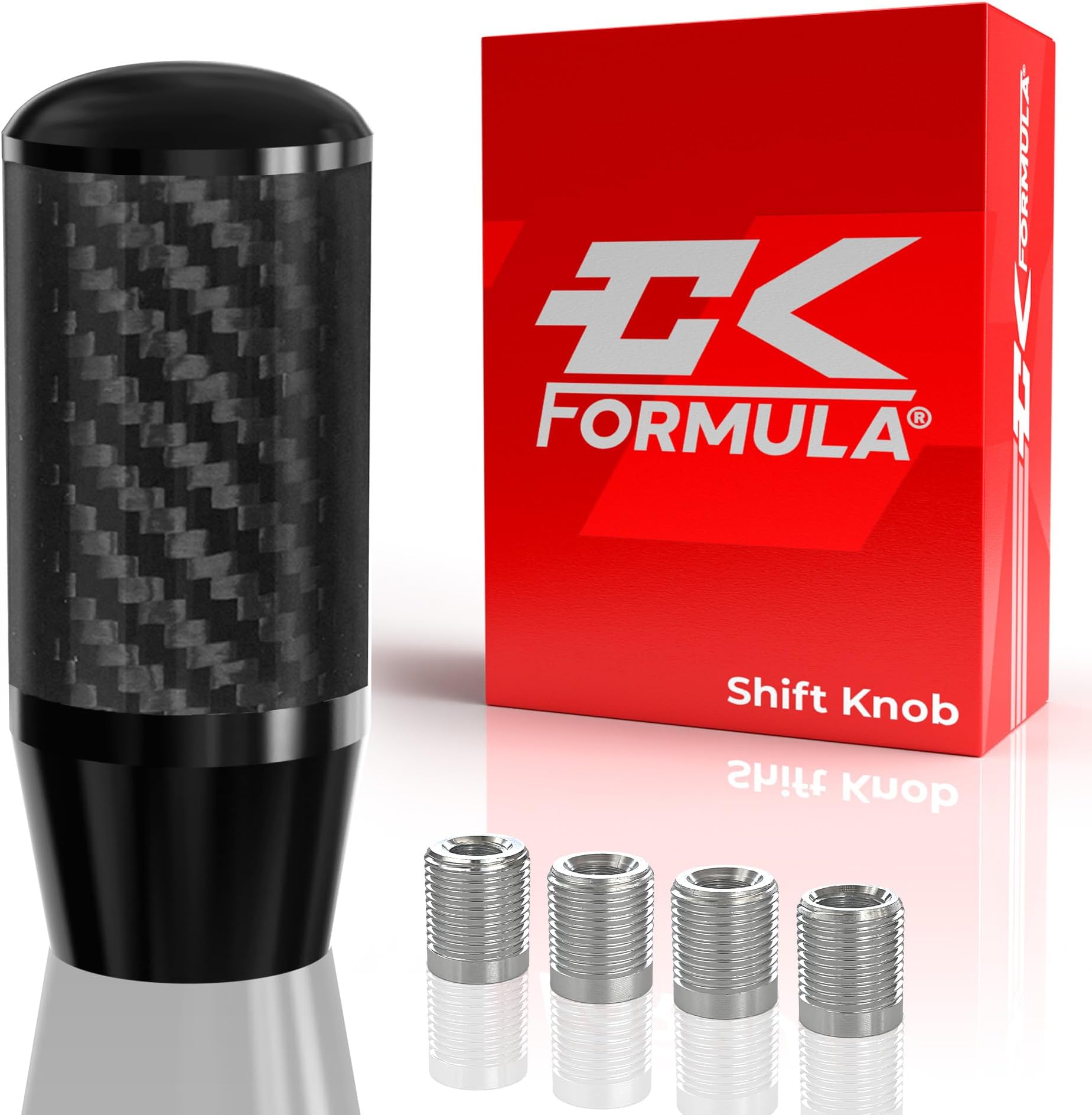 CK Formula Black Carbon Fiber Shift Knob - 4 5 6 Speed Manual Gear Shifter Knobs & Buttonless Automatic, Metal Threaded Adapter, JDM Shift Knob, Car Accessories, Pack of 1