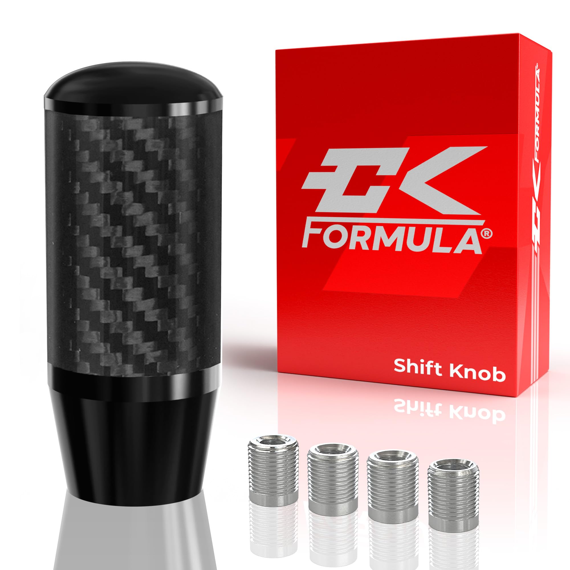CK Formula Black Carbon Fiber Shift Knob - 4 5 6 Speed Manual Gear Shifter Knobs & Buttonless Automatic, Metal Threaded Adapter, JDM Shift Knob, Car Accessories, Pack of 1