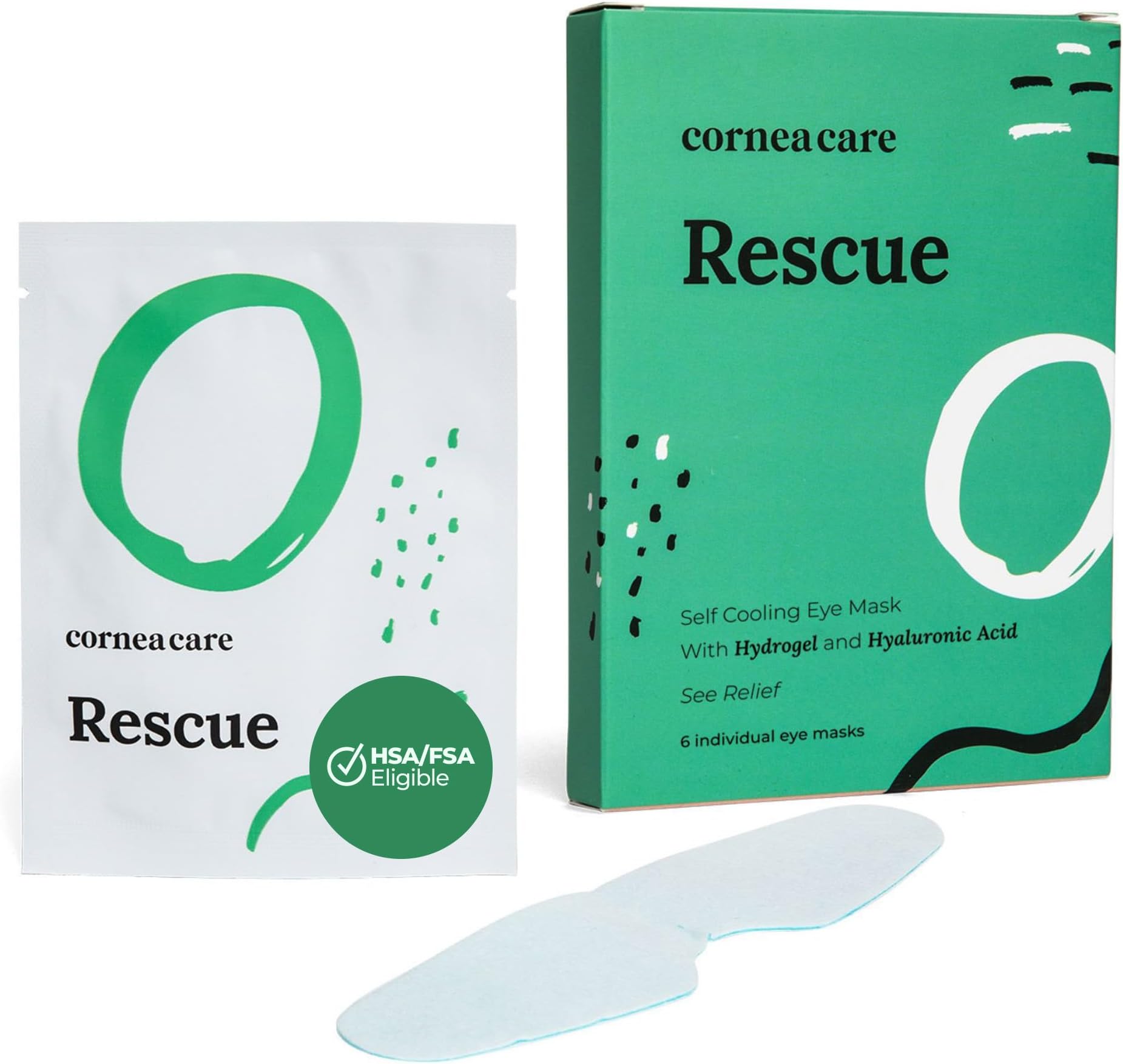 CorneaCare | Rescue Hydrogel Self Cooling Compresses | Eye Cooling Pads | Cooling Eye Patches | ​​Cooling Eye Masks | Cold Eye Masks for Puffy Eyes | 6 Count | FSA & HSA Eligible