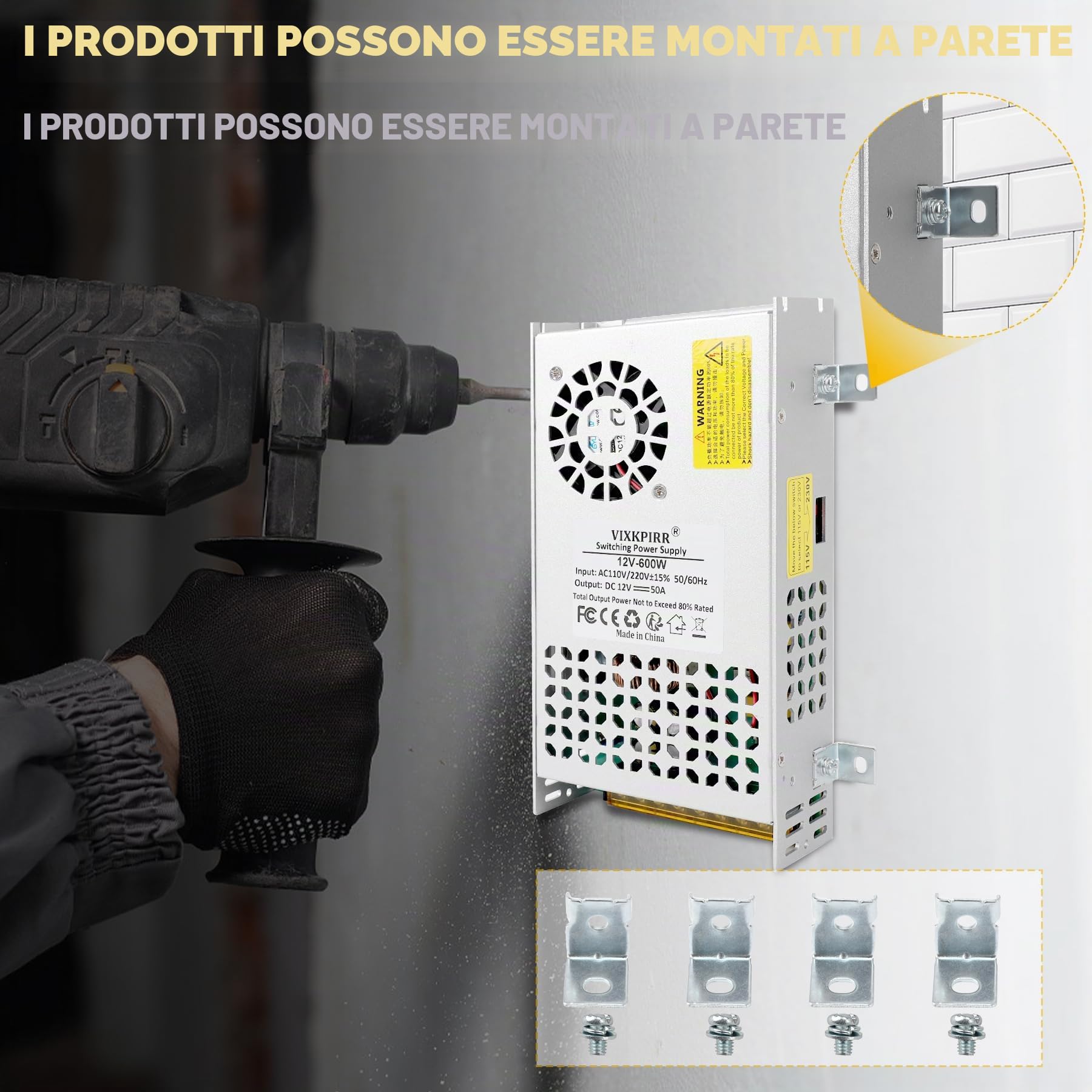 DC 12V 50A 600W Alimentatore Trasformatore 220V AC a DC 12V Convertitore 50A 600W Alimentatore Adattatore per 12Volt Pompa CCTV Telecamera Sicurezza Auto Stereo Stampante