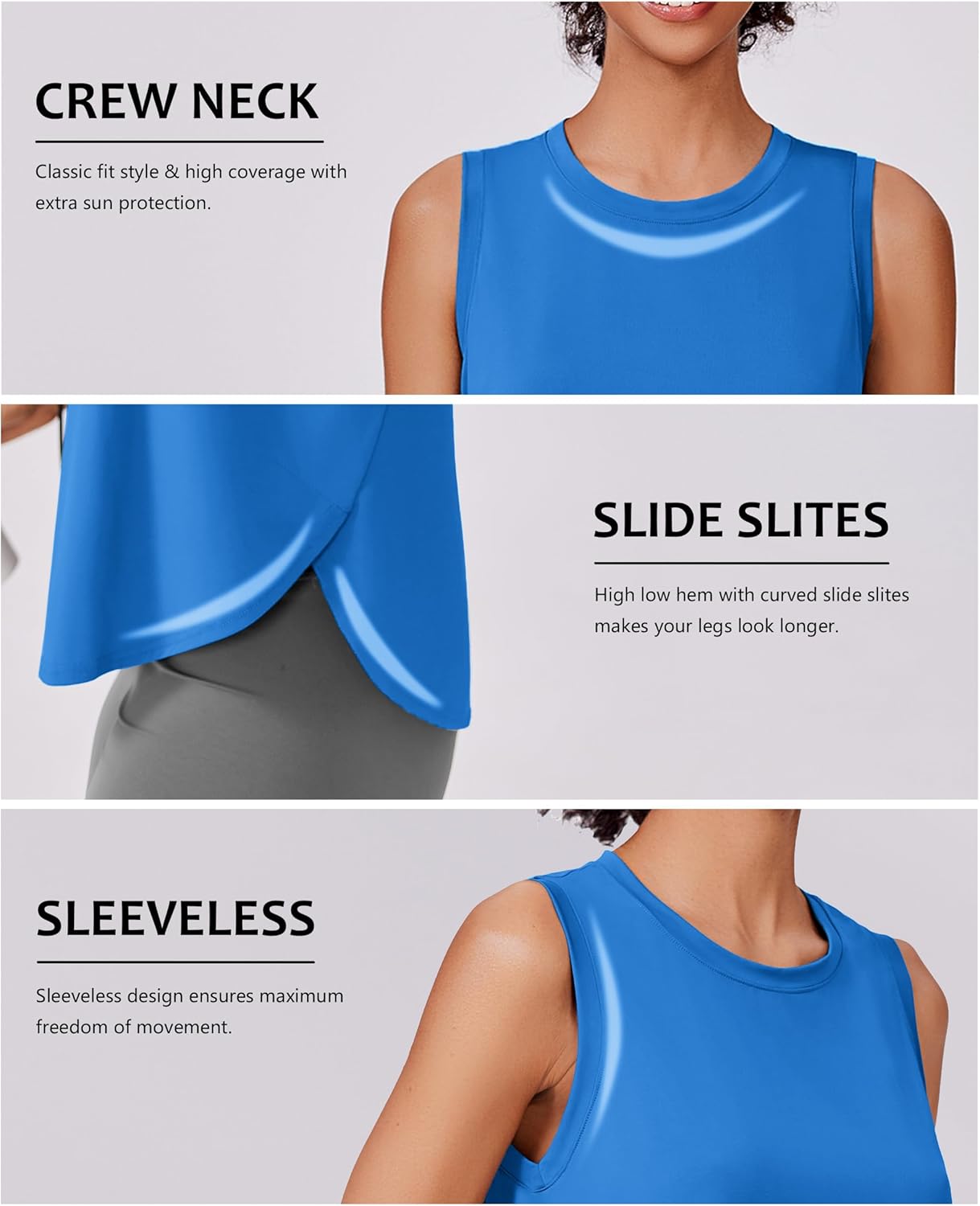 PINSPARK Workout Tank Tops Woman UPF 50+ Yoga Tanks Quick Dry Sleeveless Gym Shirts with Side Slits Loose Fit Athletic Top - Image 5