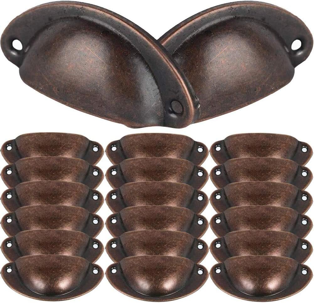 BESTZY 3.35" (85mm) Bin Cup Drawer Handle Pull, Antique Red Bronze Iron Drawer Knobs Pulls Handles - Vintage Kitchen Cabinets Furniture Wardrobe Medicine Pull Handle(20 Pack)