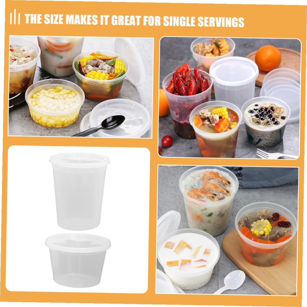 KALLORY 50pcs Disposable Soup Containers with Lids 16oz and 32oz Plastic Hot Cold Takeout Bowls Leakproof Portion Cups for Restaurant and Food