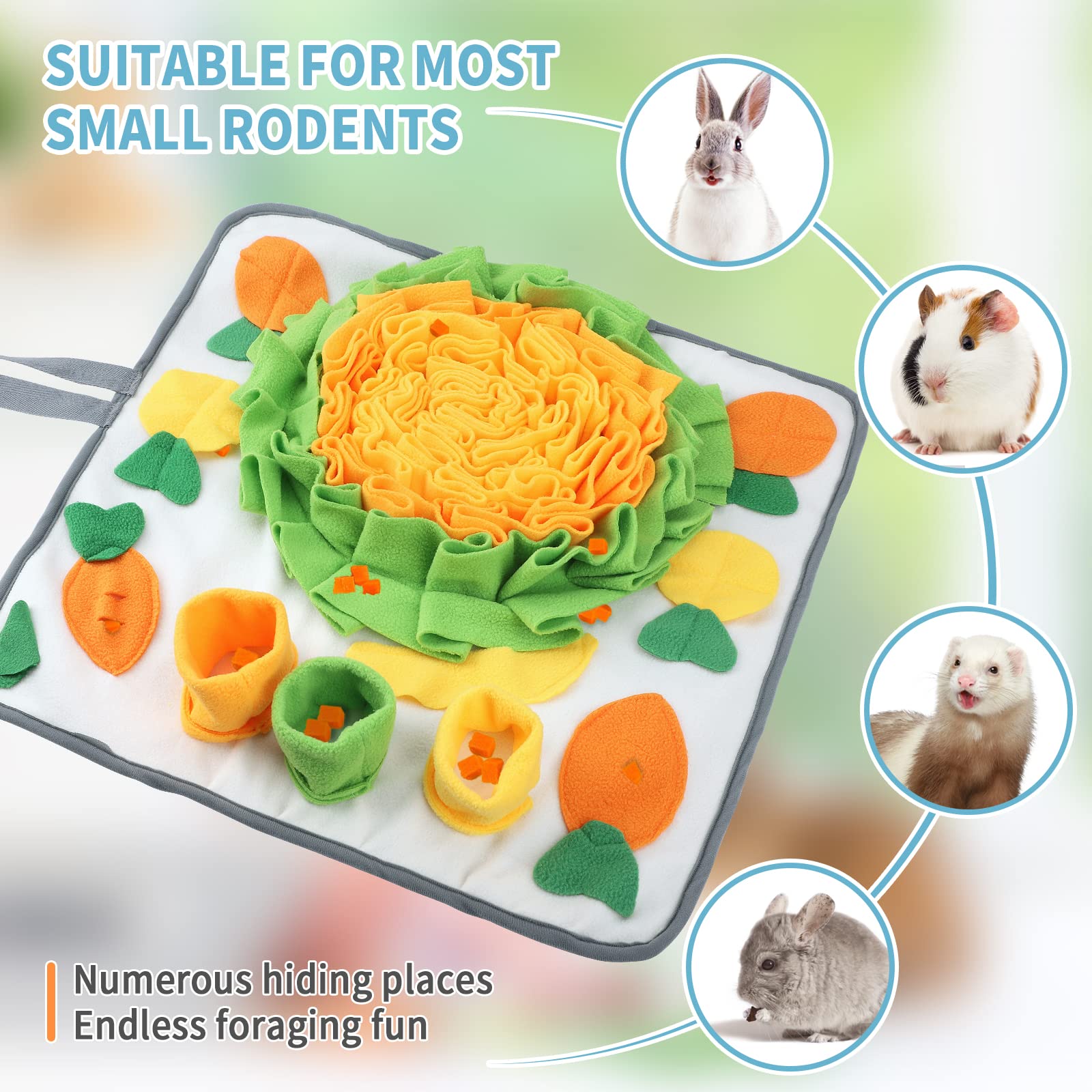 Snuffeltapijt voor konijnen, snuffelmat, wasbaar, opvouwbaar, cavia's, speelgoed, trainingsmat, voedermat, intelligentie, ruiken, trainen voor konijnen, cavia's, chinchilla's (groot formaat