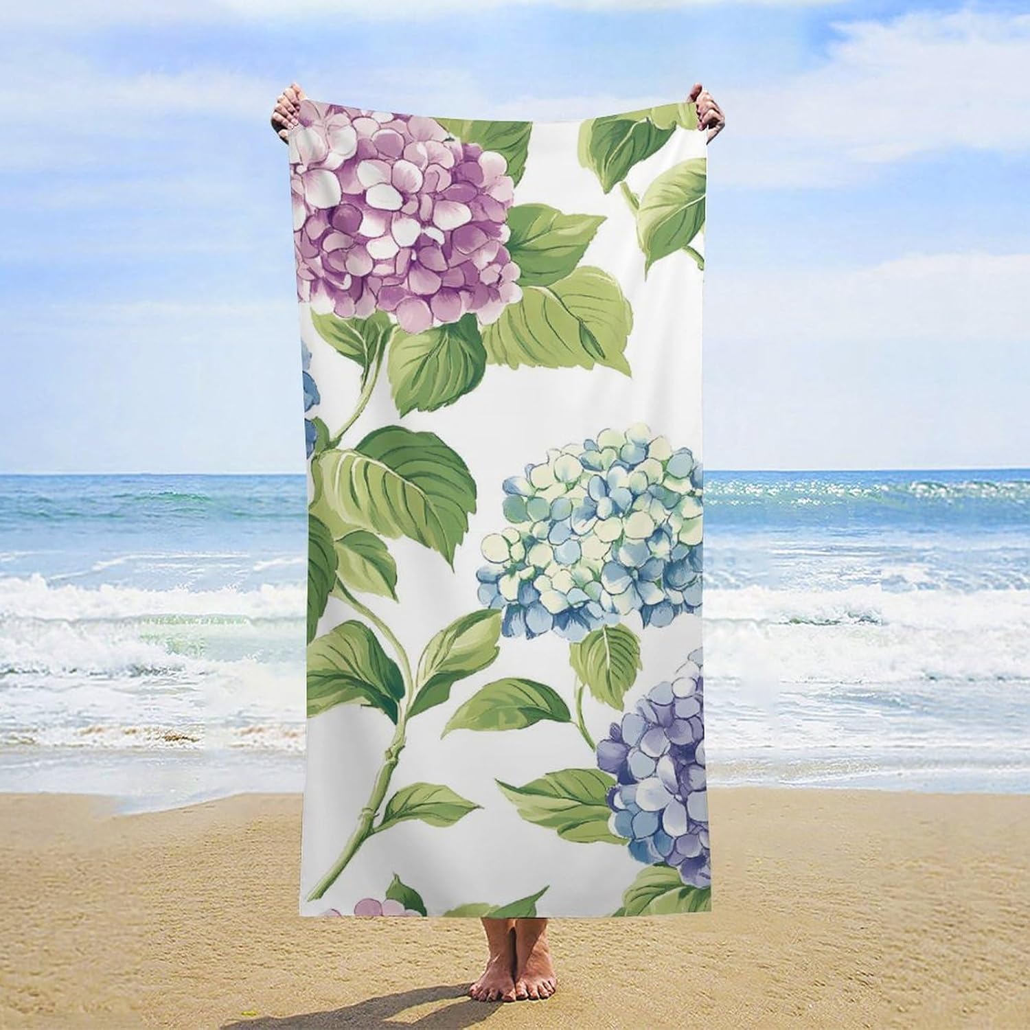 Watercolors Hydrangeas Flowers Beach Towels Oversized Jumbo Large Yoga Bath Towel for Pool Yoga Swim Body 160x80cm