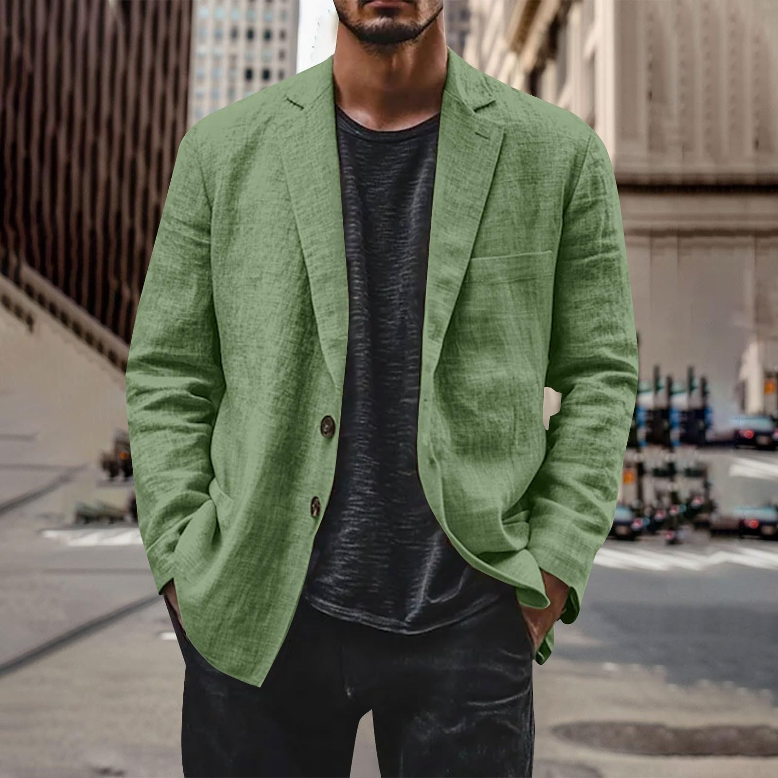 Veste légère en lin pour homme - Veste de sport d'été - Blazer en coton - Col rabattu - Blouson d'affaires - Confortables - Veste de sport élégante