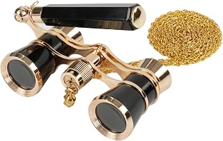 BOSTRON 3X25 Opera Glasses Binoculars Compact with Adjustable Handle & Chain, Portable Vintage Theater Glasses Mini Binoculars for Adults Women Kids for Music Concerts Opera Houses Cinema（Black）