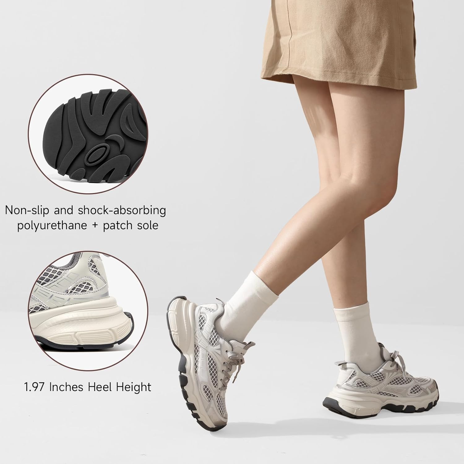 BEAU TODAY Women's Walking Shoes, Chunky Platform Fashion Sneakers for Women, Comfortable Casual Lightweight Lace-up Gym Workout Athletic Tennis Shoes