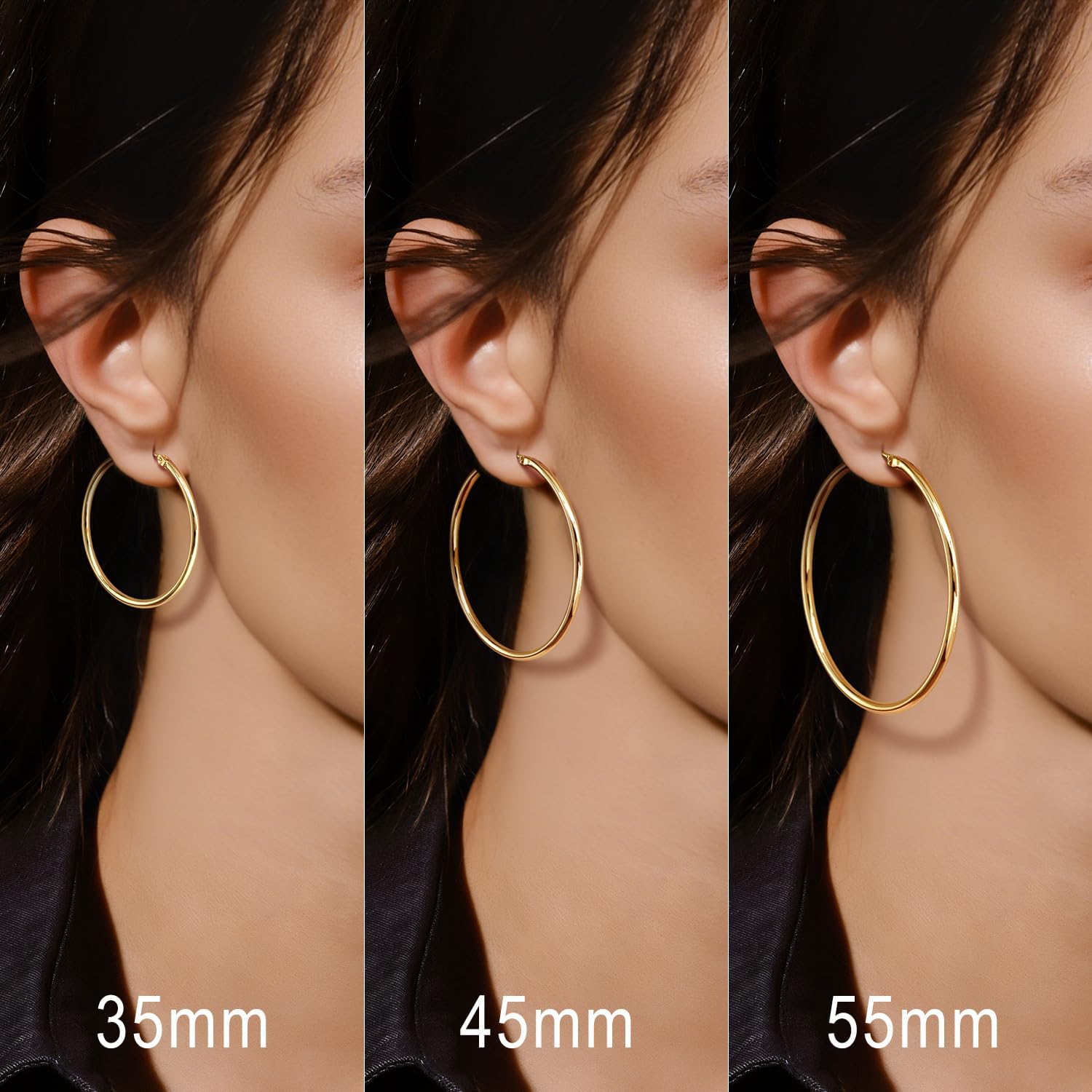 14K Gold Earrings for Women 14K Gold Hoop Earrings for Women Trending Hoop Earring for Womens Hoops Minimalist Design and Timeless Elegance with Three Sizes Elegant Hoops Earring for Womens 35/45/55mm - Image 2
