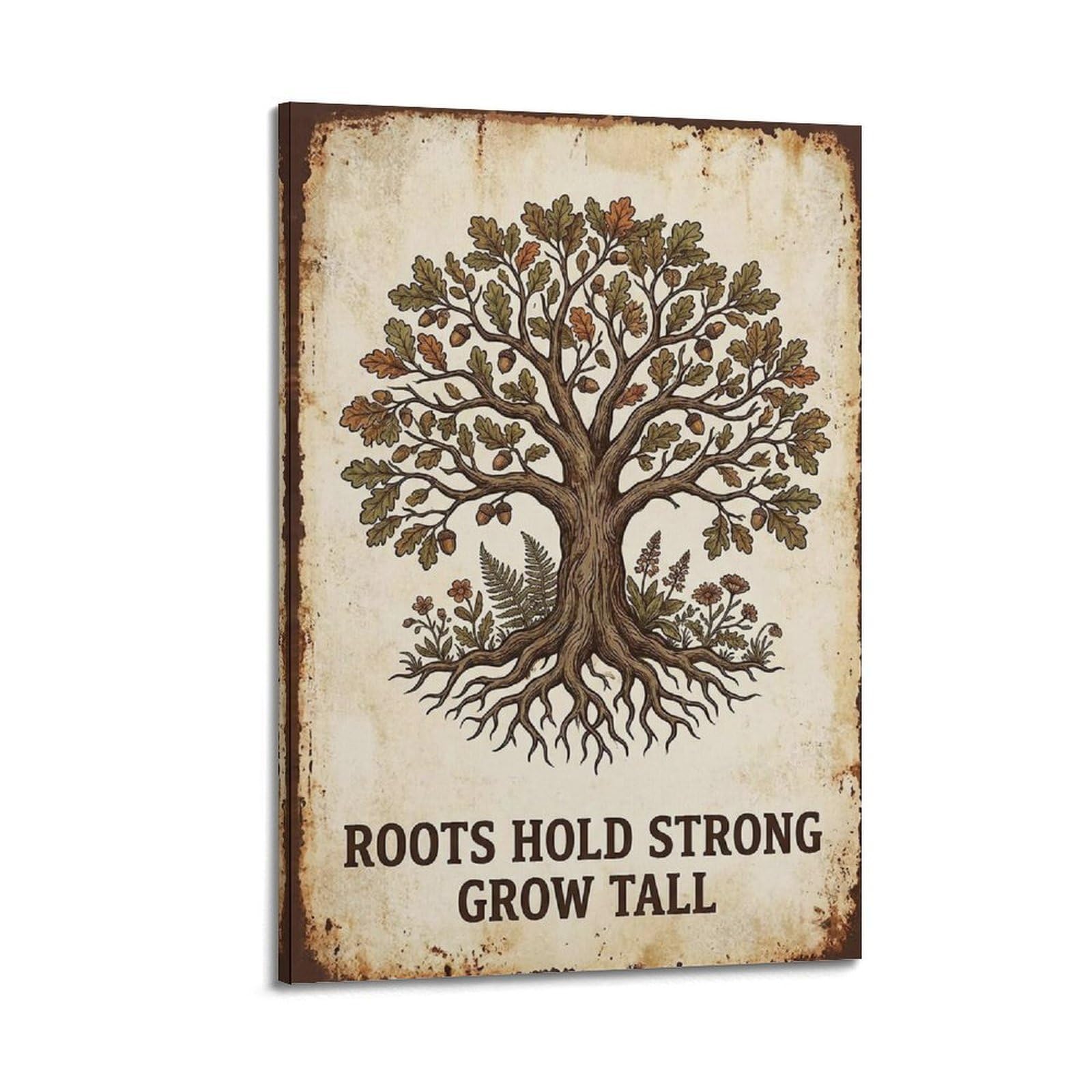 OKAHYS Tree Botanical Retro Rustic Poster Roots Growth Vintage Modern Decorative Canvas Prints - Ideal Wall Art for Family, Man Cave, Game Room, Boys & Girls Bedroom 24x36inch